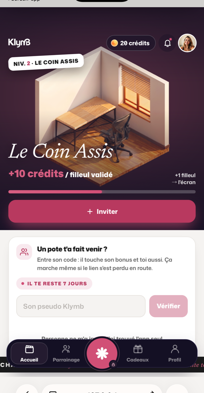 L'app Klymb sur iPhone